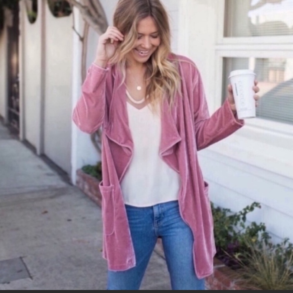 New Amaryllis Velvet Drape Open Front Cardigan - Picture 1 of 13